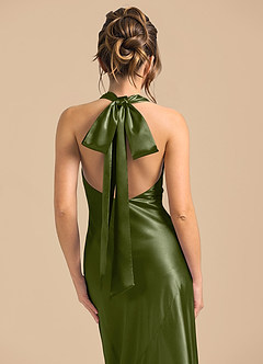 Azazie Velli Brudtärnklänningar Klä av Tubklänning i Metallisk satin Hög hals Oliv image6