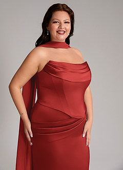 Azazie Sorrel Bridesmaid Dresses Pomegranate Mermaid Strapless Stretch Satin Convertible Dress image10