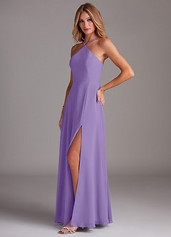 Azazie Bailey Bridesmaid Dresses Tahiti A-Line Halter Side Slit Chiffon Dress image3