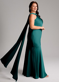 Azazie Kinsley Bridesmaid Dresses Peacock Mermaid Side Slit Stretch Satin Dress image10
