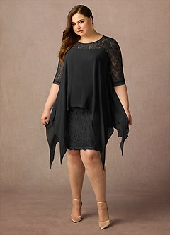Azazie Flo Mother of the Bride Dresses Black A-Line Lace Chiffon Dress image5