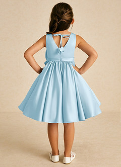 Azazie Apple Flower Girl Dresses Sky Blue A-Line Bow Matte Satin Dress image2