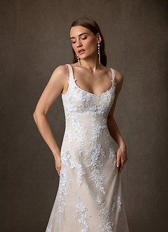 Azazie Rosalie Wedding Dresses Diamond White Champagne A-Line Lace Dress image3