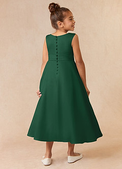 Azazie Lindy Flower Girl Dresses Dark Green A-Line Pleated Matte Satin Dress image6