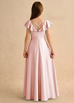 Azazie Nari Girls Formal Sukienki dla dziewczynek sypiących kwiaty Linia A z rękawami Matowy satynowy Długość podłogi Sukienka image2