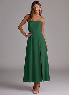 Azazie Wren Bridesmaid Dresses Dark Green A-Line Strapless Chiffon Dress image5