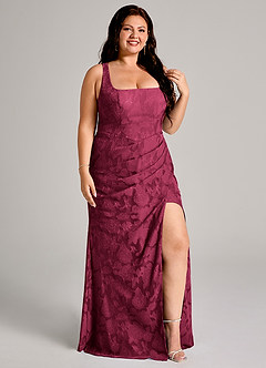 Azazie Mero Bridesmaid Dresses Burgundy Sheath Pleated Floral Burnout Dress image10