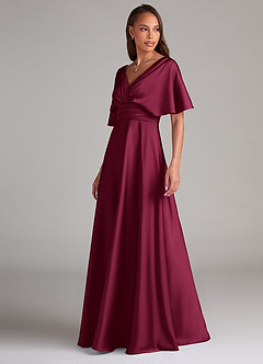 Azazie Pamela Robes de demoiselle d'honneur Robe Trapèze en Satin extensible Plissé Bourgogne image4