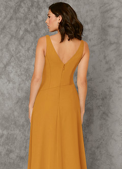 Azazie Kori Bridesmaid Dresses Butterscotch A-Line Pleated Chiffon Dress image5
