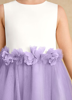 Azazie Louisa Robe Demoiselle D'honneur Fillette Robe Trapèze en Tulle Sans manches Ivoire Lilas image6