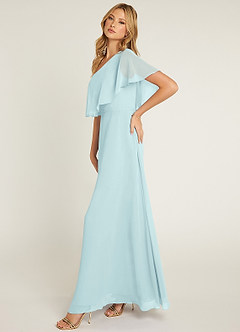 Azazie Lizzy Bridesmaid Dresses Sea Glass A-Line One Shoulder Chiffon Dress image4