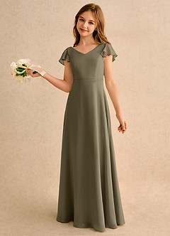 Azazie Nari Girls Formal vestidos de niña de las flores Vestido de Verde Sauce de Gasa de Corte en A con Con mangas image1