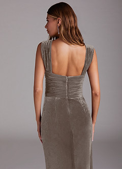 Azazie Genesis Bridesmaid Dresses Silver Taupe Sheath Pleated Velvet Dress image5