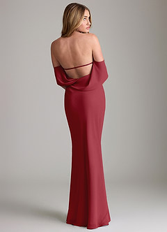 Azazie Lusinda Bridesmaid Dresses Pomegranate Mermaid Off the Shoulder Chiffon Convertible Dress image2
