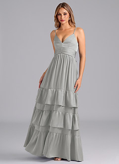 Azazie Nathalia Bridesmaid Dresses Silver A-Line Pleated Stretch Satin Dress image5