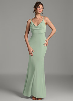 Azazie Zari Bridesmaid Dresses Dusty Sage Mermaid Pleated Mesh Dress image4