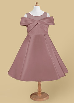 Azazie Shirin vestidos de niña de las flores Vestido de Rosa Polvorienta de Satin Mate de Acampanado con Vestidos sin tirantes image5