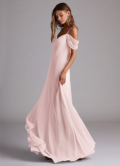 Azazie Marley Bridesmaid Dresses Blushing Pink A-Line Off the Shoulder Chiffon Convertible Dress image3