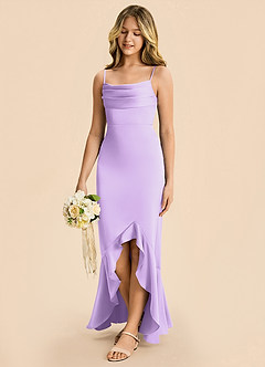 Azazie Magnolia Junior Lilac Sheath Ruched Stretch Satin Dress image6