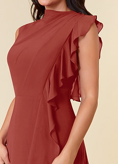 Azazie Narine Mother of the Bride Dresses Terracotta A-Line High Neckline Pleated Chiffon Dress image9