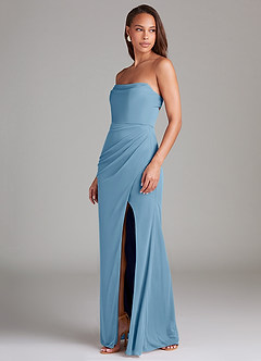Azazie Leonis Robes de demoiselle d'honneur Robe Fourreau Convertible en Maille Sans bretelle Acier Bleuté image3