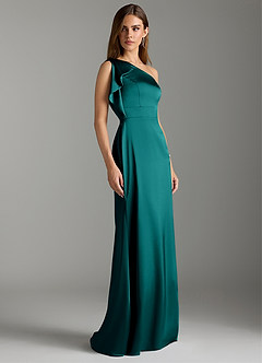Azazie Rinna Bridesmaid Dresses Peacock Mermaid Ruched Stretch Satin Dress image3