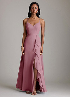 Azazie Naeem Bridesmaid Dresses Vintage Mauve A-Line V-Neck Ruffle Chiffon Dress image3