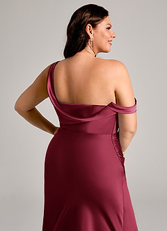 Azazie Madelyn Bridesmaid Dresses Burgundy Mermaid One Shoulder Stretch Satin Convertible Dress image14