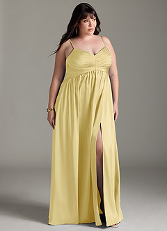 Azazie Alia Bridesmaid Dresses Lemon Sorbet A-Line Pleated Stretch Satin Dress image12