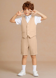 front Oliver Tan 3-Piece Boys Vest & Shorts Set