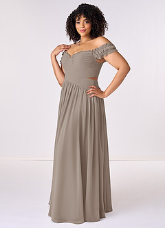 Barbie ♥ Azazie Bridesmaid Dresses Taupe A-Line Off the Shoulder Chiffon Convertible Dress image10