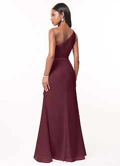 Azazie Liza Vestidos de damas de honor Vestido de Cabernet de Gasa de Corte Sirena con Hombro unilateral image4