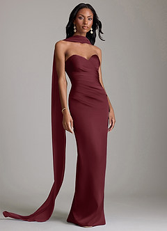 Azazie Sonora Vestidos de damas de honor Vestido de Cabernet de Satén Elástico de Corte Recto con Sin tirantes image9