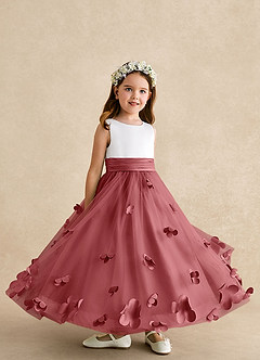 Azazie Vi 플라워 걸 드레스 A라인 소매 없는 얇실버 명주 그물 발목 길이 드레스 image8