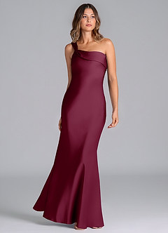 Azazie Driea 신부 들러리 드레스 인어 한쪽 어깨 스트레치 새틴 바닥 길이 드레스 image3