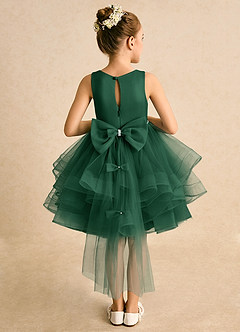 Azazie Tinie Blumenmädchenkleider Ballkleid Schleifen Tüll Kleid Dunkelgrün image1