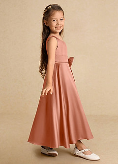 Azazie Lindy Flower Girl Dresses MAI TAI A-Line Pleated Matte Satin Dress image5