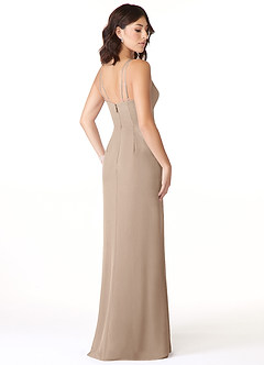 Azazie Leo Bridesmaid Dresses Taupe Mermaid V-Neck Pleated Chiffon Dress image4