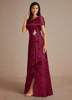 Azazie Branford vestidos de madre de la novia Vestido de Borgoña de Devorado Floral de Corte En A con Plisado image2