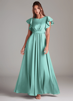 Azazie Daphne Modest Bridesmaid Dresses A-Line Ruched Stretch Satin Floor-Length Dress image3