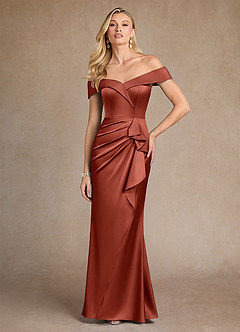 Azazie Laredo vestidos de madre de la novia Vestido de Terracota de Satén Elástico de Sirena con Vestidos sin tirantes image3