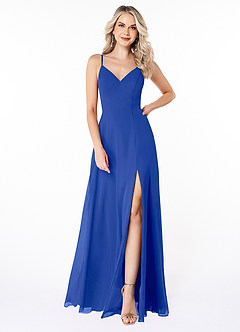 Azazie Lena Bridesmaid Dresses Royal Blue A-Line Lace Chiffon Dress image1