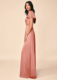 Azazie Soren Brautjungfernkleider A-Linie Plissee Stretch-Satin Kleid Koralle image3