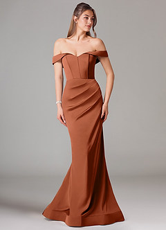 Azazie Everly Brautjungfernkleider Wandelbar Meerjungfrau-Linie Schulterfrei Stretch-Satin Kleid Zedernrose image3