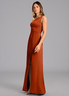 Azazie Phaedra Jurken voor bruidsmeisjes Jurk van Stretch Satijn met A-Lijn One-Shoulder Paprika image5