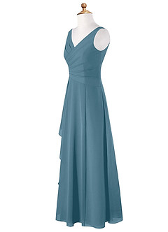 Azazie Kori Junior A-Linie Gestreift Chiffon Kleid Bermudablau image6