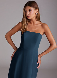 Azazie Wren Brautjungfernkleider Wandelbar A-Linie Seitliche Cut-Outs Chiffon Kleid Dunkelmarine image2