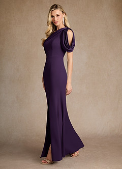 Azazie Paris Mother of the Bride Dresses Plum Mermaid Pleated Stretch Crepe Dress image2