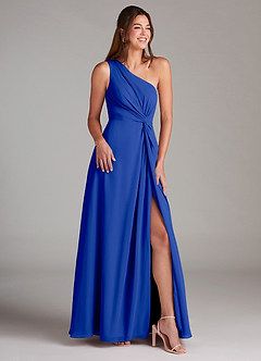 Azazie Brooke Bridesmaid Dresses Royal Blue A-Line One Shoulder Chiffon Dress image4