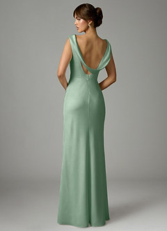 Azazie Kieryn Jurken voor bruidsmeisjes Jurk van Stretch Satijn met Zeemeermin Geplooid Agave image5